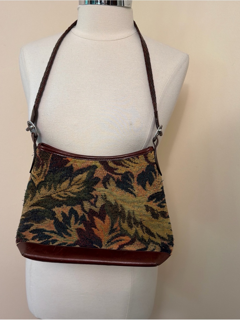 Brighton Tapestry and Brown Leather Shoulder Bag Purse